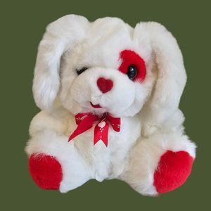 Fairview Puppy Dog Plush Stuffed Animal White Red Eye Spot Heart Nose Vintage 9"